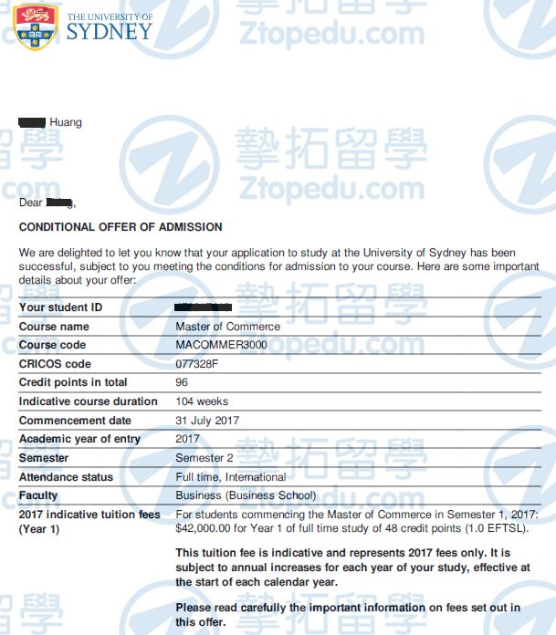 北理珠黄同学获悉尼大学会计硕士录取！！！