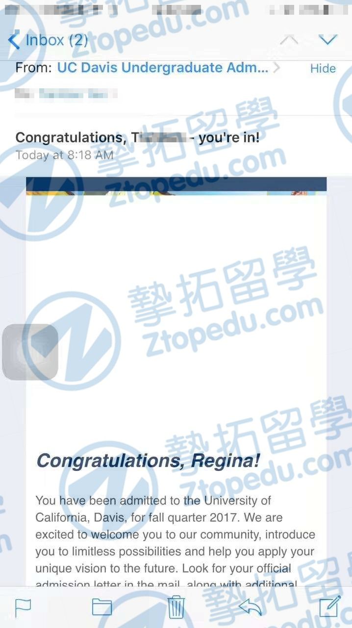 执信中学Y同学加州大学戴维斯分校本科录取