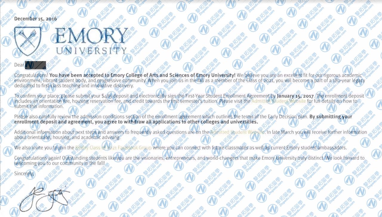 美高X同学获埃默里大学本科录取offer