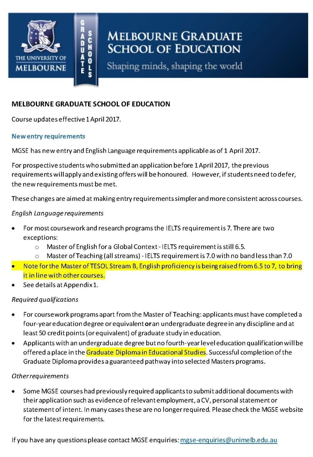 敲黑板划重点|墨尔本大学教育学院入学要求变更