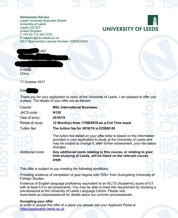 广外廖同学获利兹大学国际商贸硕士录取