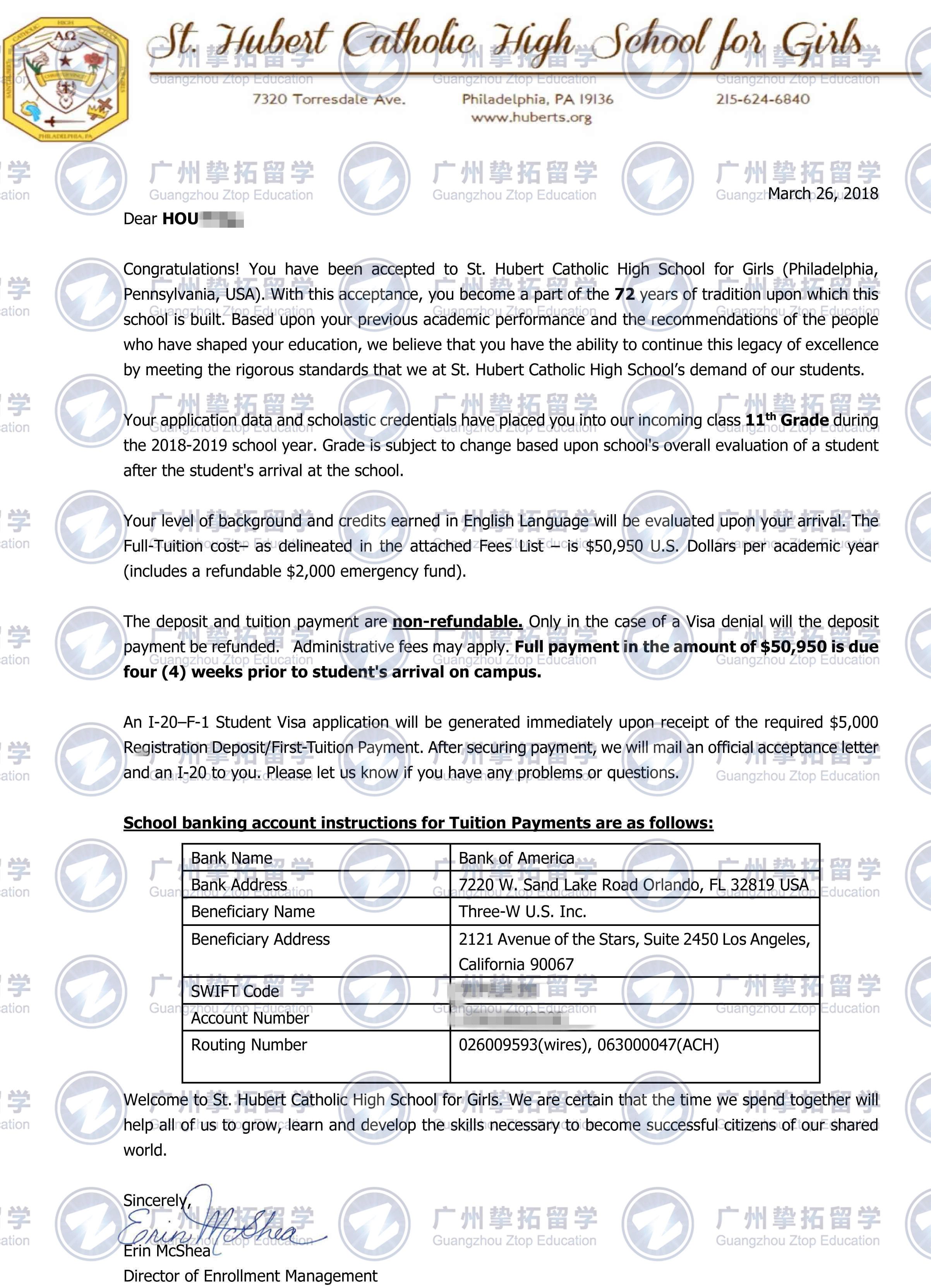 湘潭中学侯同学获美国高中名校录取