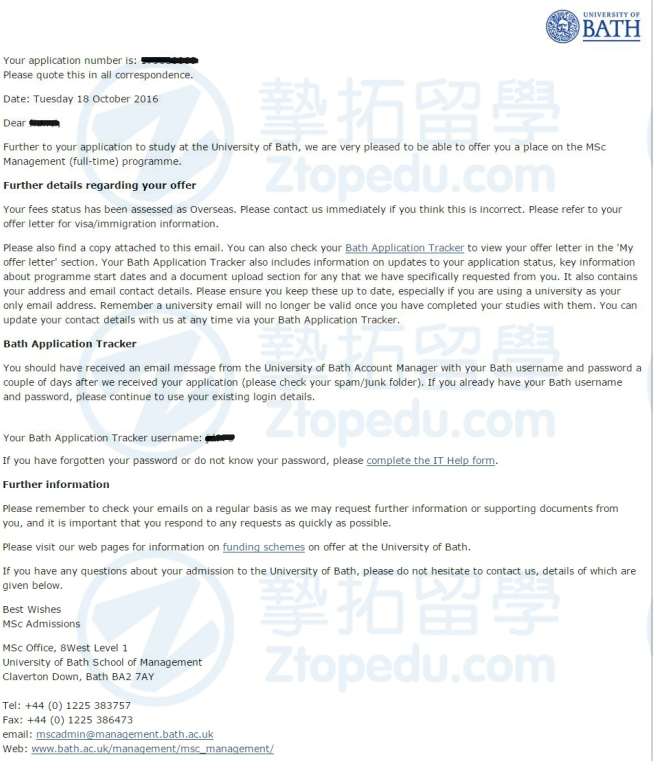 广外丁同学获巴斯大学MS