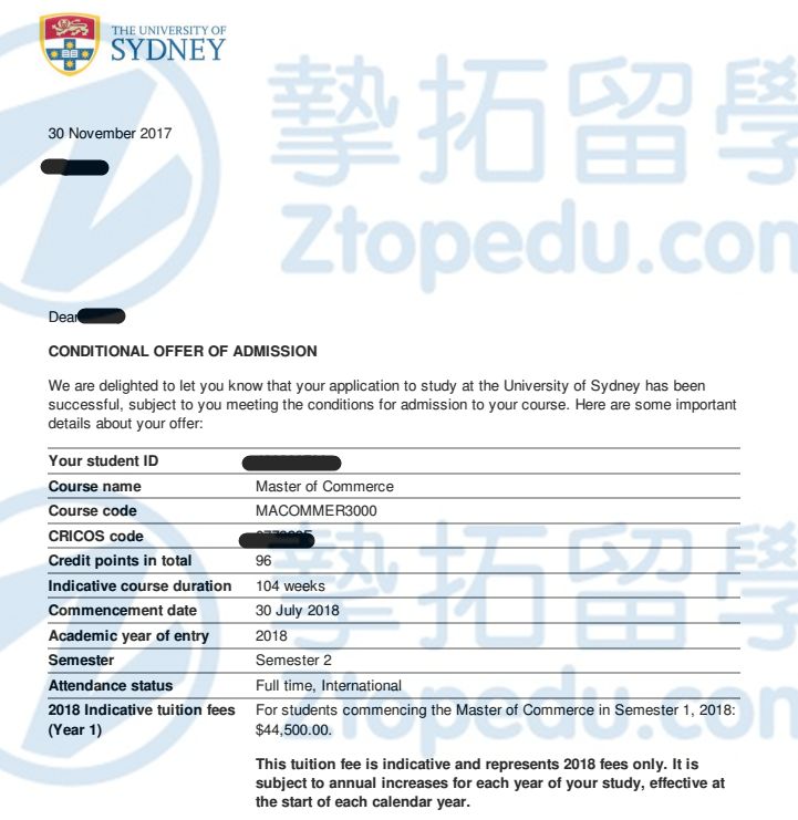 欧同学获悉尼大学硕士录